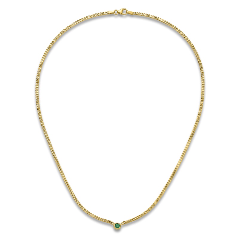 Main Image 4 of Natural Emerald Curb Necklace 14K Yellow Gold 18&quot;