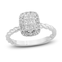 Princess & Round Diamond Fashion Ring 1/2 ct tw 10K White Gold