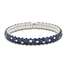 ZYDO Natural Blue Sapphire & Diamond Stretch Bracelet 7/8 ct tw Round 18K White Gold