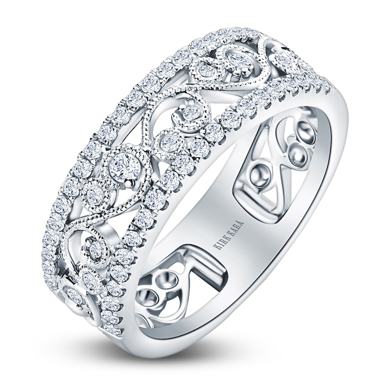 Kirk Kara Round Diamond 1/2 ct tw Wide Lace Wedding Band 14K White Gold ...