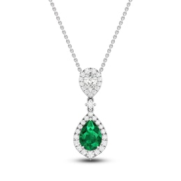 Pear-Shaped Natural Emerald & Diamond Drop Necklace 1/4 ct tw 14K White Gold 18&quot;