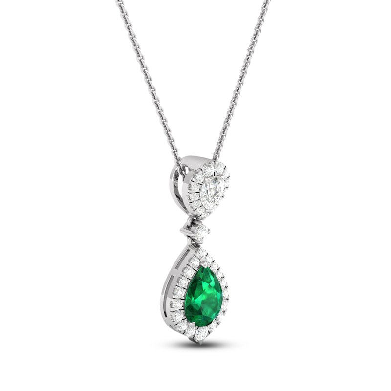 Pear-Shaped Natural Emerald & Diamond Drop Necklace 1/4 ct tw 14K White Gold 18"