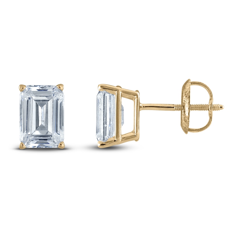 Emerald-Cut Lab-Created Diamond Solitaire Stud Earrings 3/4 ct tw 14K Yellow Gold (F/SI2)