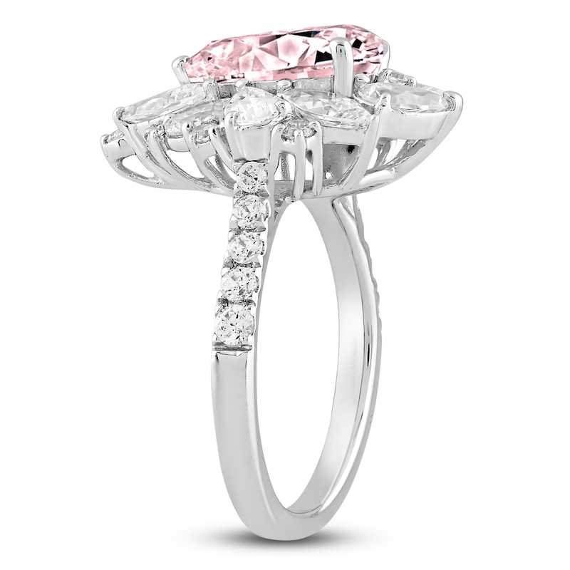 Pear-Shaped Pink & Multi-Shape White Lab-Created Diamond Fashion Ring 4-1/2 ct tw 14K White Gold