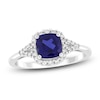 Thumbnail Image 1 of Cushion-Cut Blue Lab-Created Sapphire & Diamond Ring 1/6 ct tw 10K White Gold