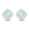 Thumbnail Image 1 of Cushion-Cut Natural Aquamarine & White Lab-Created Sapphire Halo Stud Earrings Sterling Silver