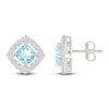 Thumbnail Image 3 of Cushion-Cut Natural Aquamarine & White Lab-Created Sapphire Halo Stud Earrings Sterling Silver