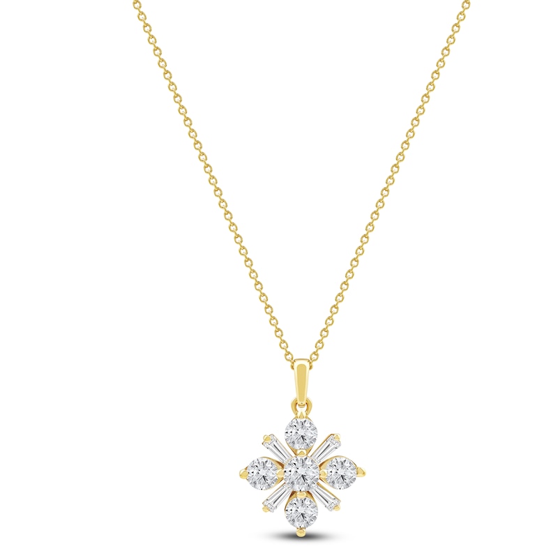 Main Image 1 of Baguette & Round-Cut Lab-Created Diamond Snowflake Necklace 1 ct tw 14K Yellow Gold 18&quot;