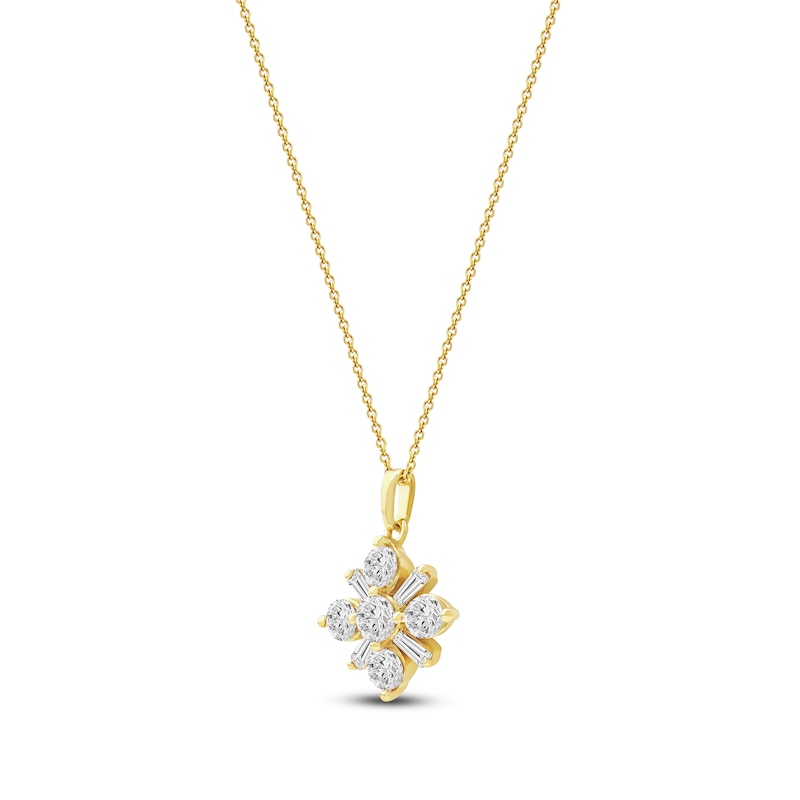 Main Image 2 of Baguette & Round-Cut Lab-Created Diamond Snowflake Necklace 1 ct tw 14K Yellow Gold 18&quot;