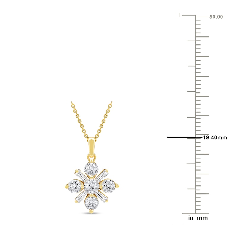 Main Image 4 of Baguette & Round-Cut Lab-Created Diamond Snowflake Necklace 1 ct tw 14K Yellow Gold 18&quot;