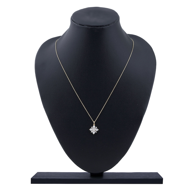 Main Image 7 of Baguette & Round-Cut Lab-Created Diamond Snowflake Necklace 1 ct tw 14K Yellow Gold 18&quot;