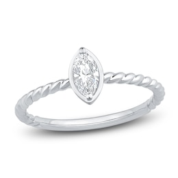 Marquise-Cut Diamond Solitaire Rope Twist Promise Ring 1/8 ct tw 10K White Gold (I1/I)