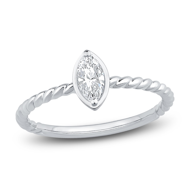 Main Image 1 of Marquise-Cut Diamond Solitaire Rope Twist Promise Ring 1/8 ct tw 10K White Gold (I1/I)