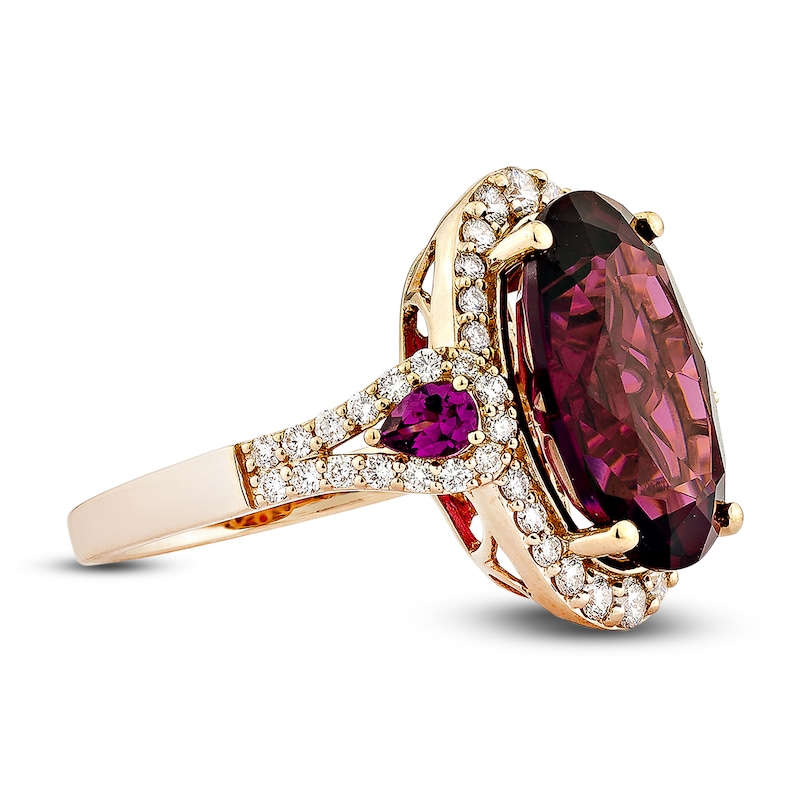 Main Image 2 of Oval-Cut Natural Rhodolite Garnet & Diamond Cocktail Ring 5/8 ct tw 14K Rose Gold