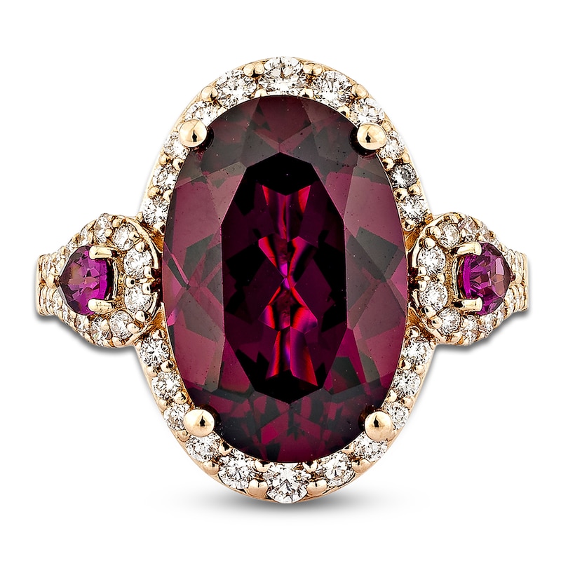 Main Image 3 of Oval-Cut Natural Rhodolite Garnet & Diamond Cocktail Ring 5/8 ct tw 14K Rose Gold