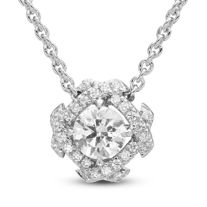 Main Image 1 of Unspoken Diamond Halo Necklace 1/2 ct tw 14K White Gold 18&quot;