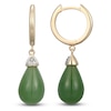 Thumbnail Image 1 of Pear-Shaped Natural Nephrite Jade & Diamond Dangle Hoop Earrings 1/20 ct tw 14K Yellow Gold