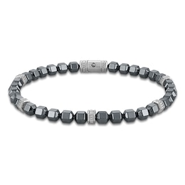 1933 by Esquire Men's Natural Hematite Bead Bracelet Sterling Silver 8.5&quot;