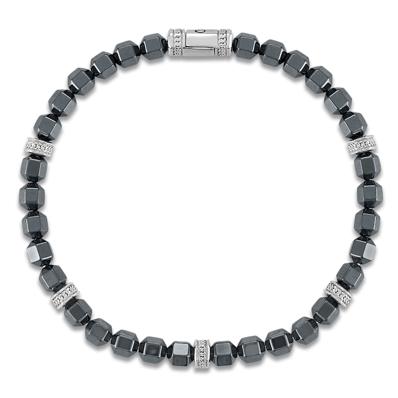 Main Image 2 of 1933 by Esquire Men's Natural Hematite Bead Bracelet Sterling Silver 8.5&quot;