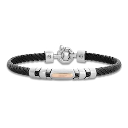 Baraka Men's Cord Bracelet with Diamond Accent Stainless Steel, Black Ion Plating & 18K Rose Gold 7.75&quot;