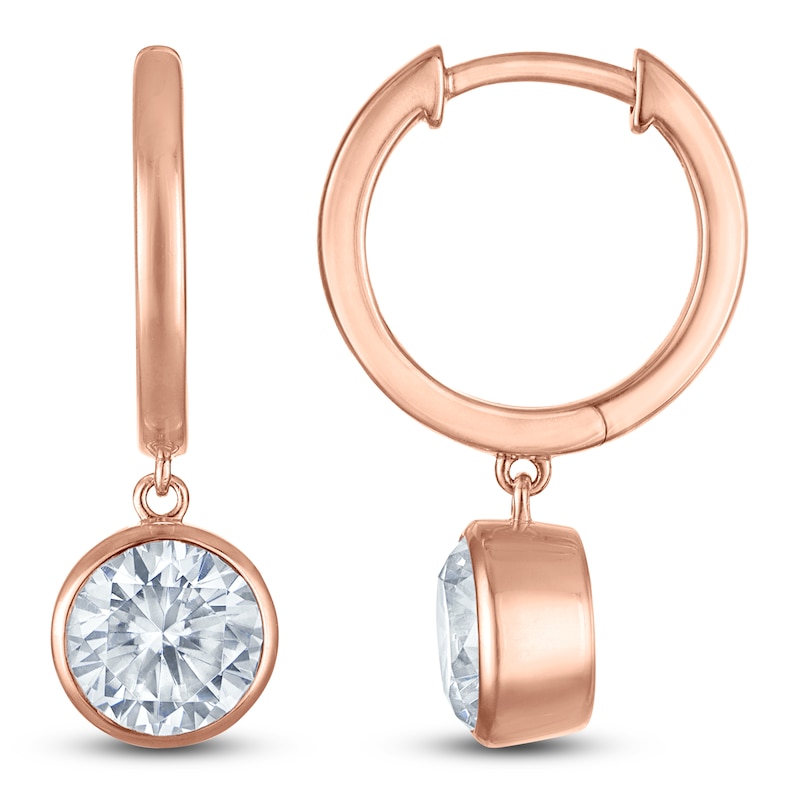 Main Image 1 of Round-Cut Lab-Created Diamond Solitaire Dangle Hoop Earrings 2 ct tw 14K Rose Gold (SI2/F)