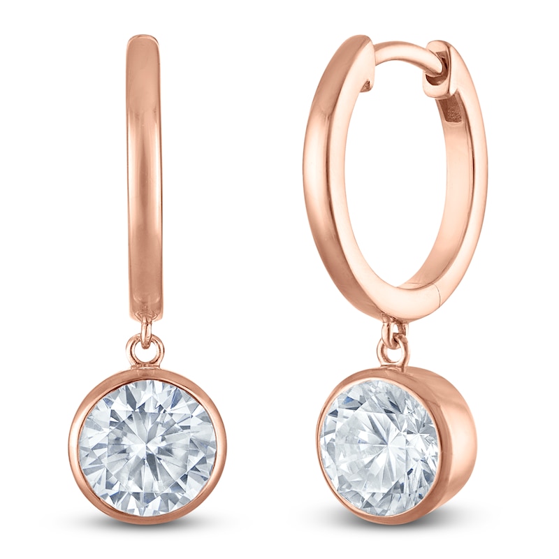 Main Image 2 of Round-Cut Lab-Created Diamond Solitaire Dangle Hoop Earrings 2 ct tw 14K Rose Gold (SI2/F)