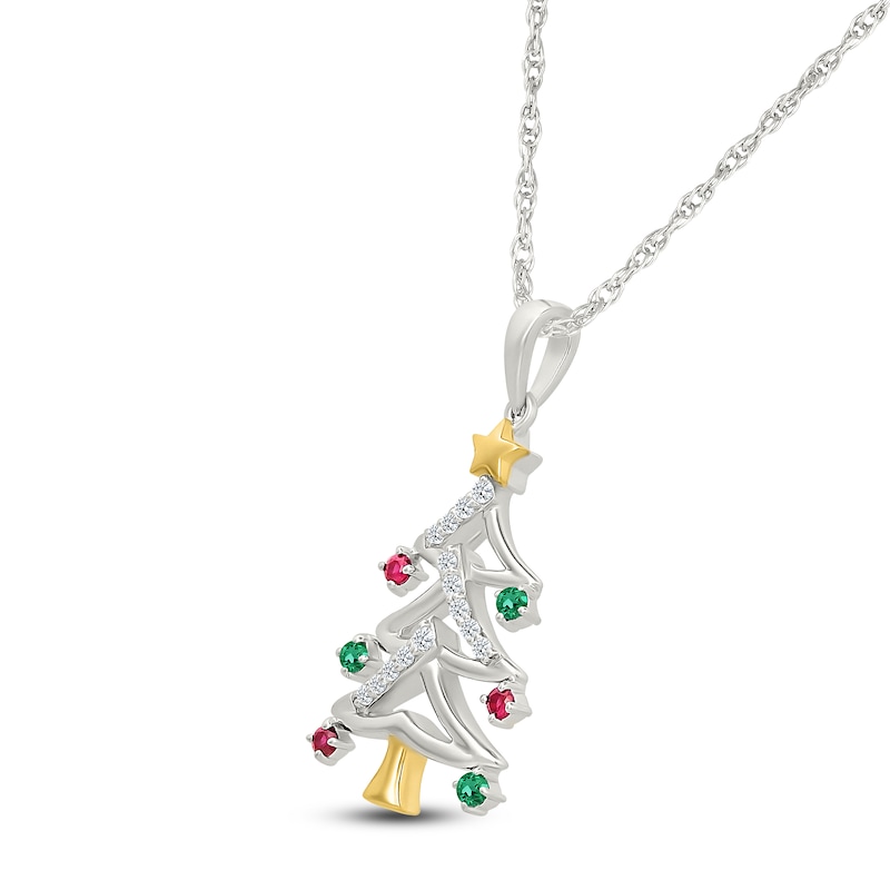 Main Image 2 of Lab-Created Gemstone Christmas Tree Necklace Sterling Silver & 10K Yellow Gold 18&quot;