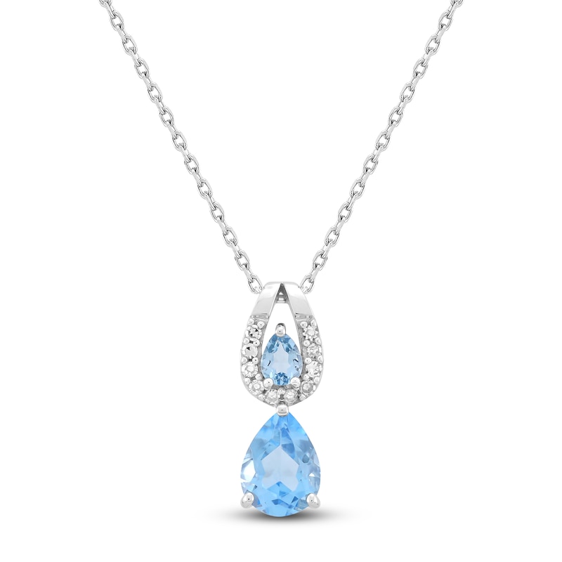 Pear-Shaped Natural Swiss Blue Topaz & Diamond Double Drop Necklace 1/15 ct tw 10K White Gold 18