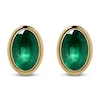 Thumbnail Image 4 of Oval-Cut Natural Emerald Solitaire Stud Earrings 14K Yellow Gold