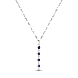 Natural Blue Sapphire & Diamond Drop Necklace 1/15 ct tw 14K White Gold 17&quot;