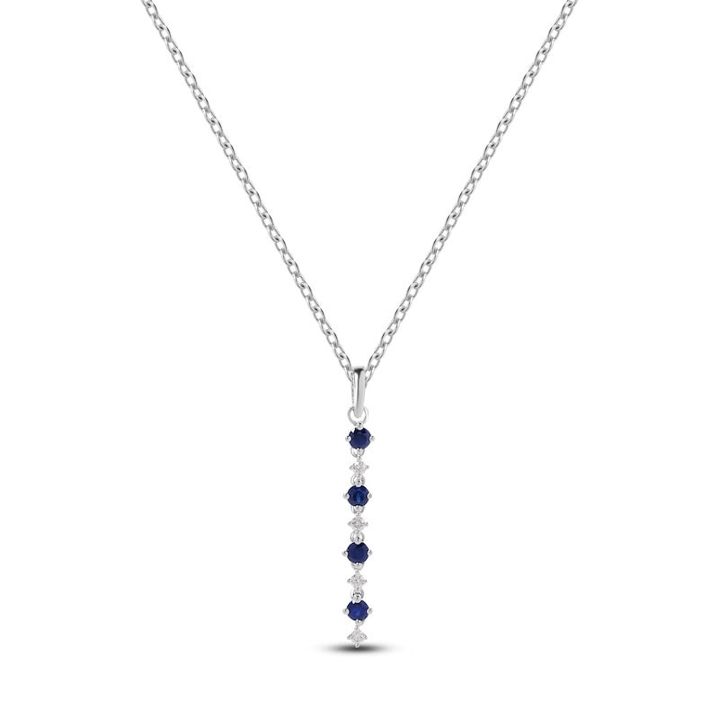 Main Image 1 of Natural Blue Sapphire & Diamond Drop Necklace 1/15 ct tw 14K White Gold 17&quot;