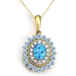 Double Halo Oval Birthstone Necklace (2 Stones)