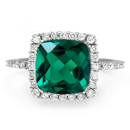 Diamond and Halo Cushion Birthstone Ring (1 Stone)