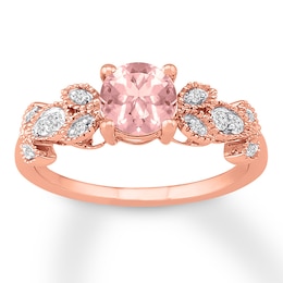 Morganite Ring White Lab-Created Sapphires 10K Rose Gold