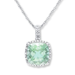 Green Quartz Necklace 1/10 ct tw Diamonds Sterling Silver