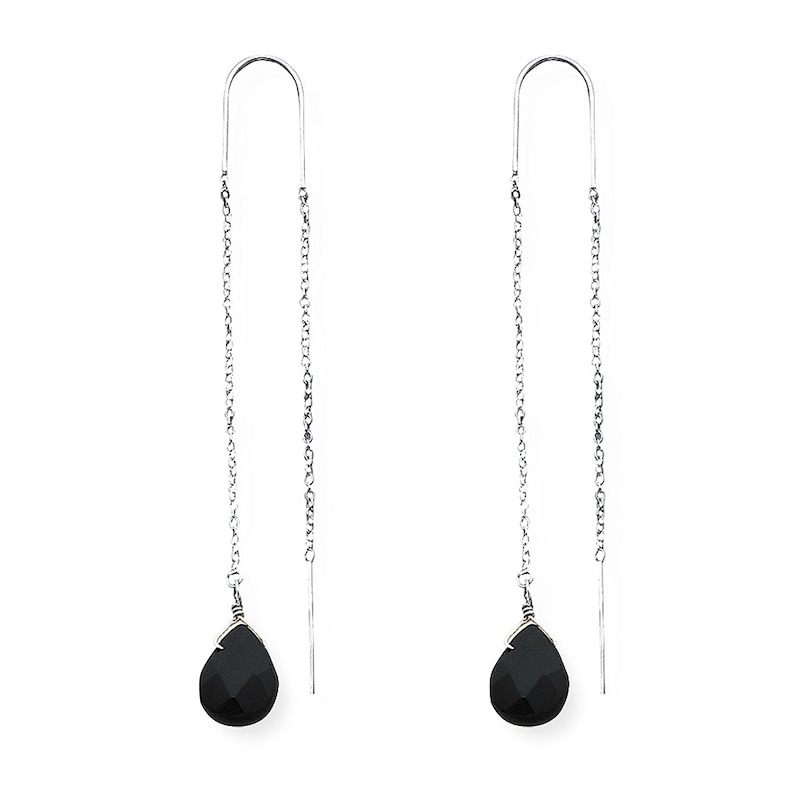 Main Image 1 of Threader Earrings Black Quartz Sterling Silver