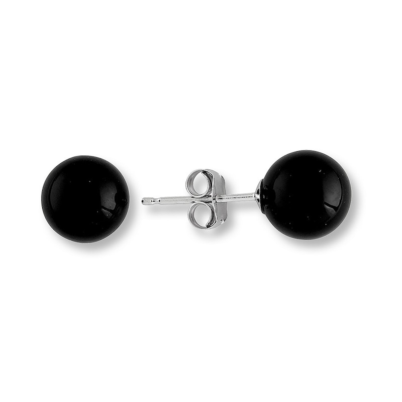 Main Image 1 of Onyx Bead Earrings 14K White Gold