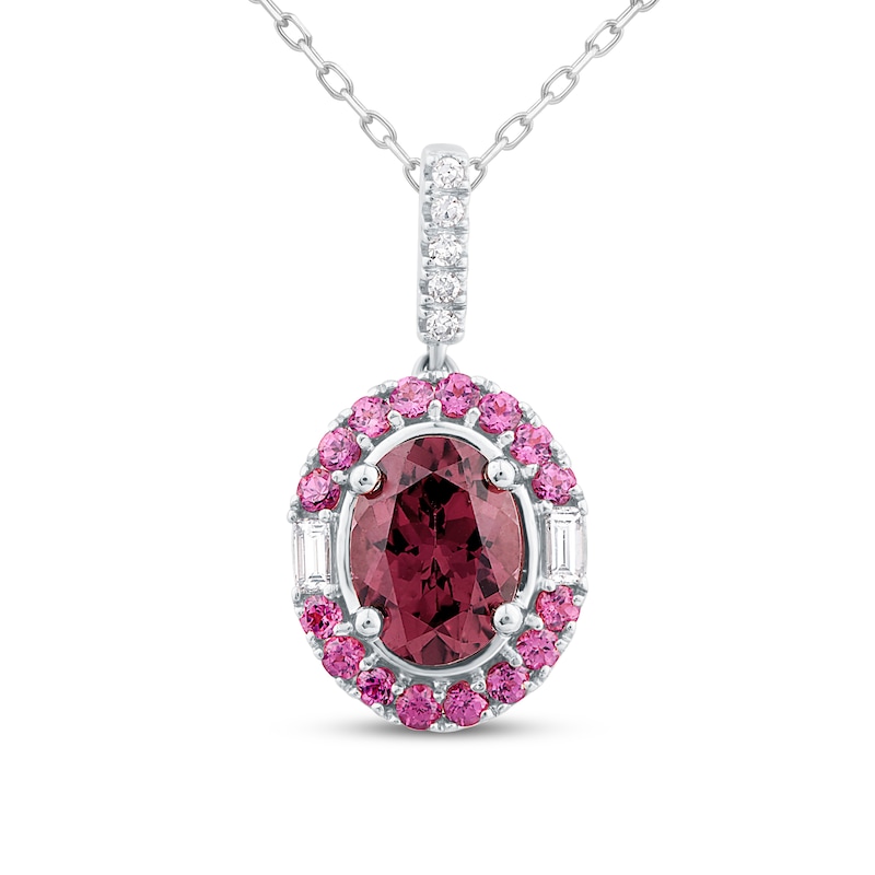 Natural Rhodolite Garnet Necklace 1/10 ct tw Diamonds 10K White Gold