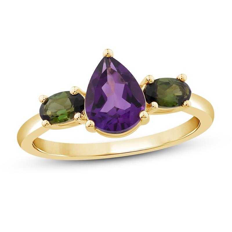 Natural Amethyst & Natural Green Tourmaline Ring 10K Yellow Gold