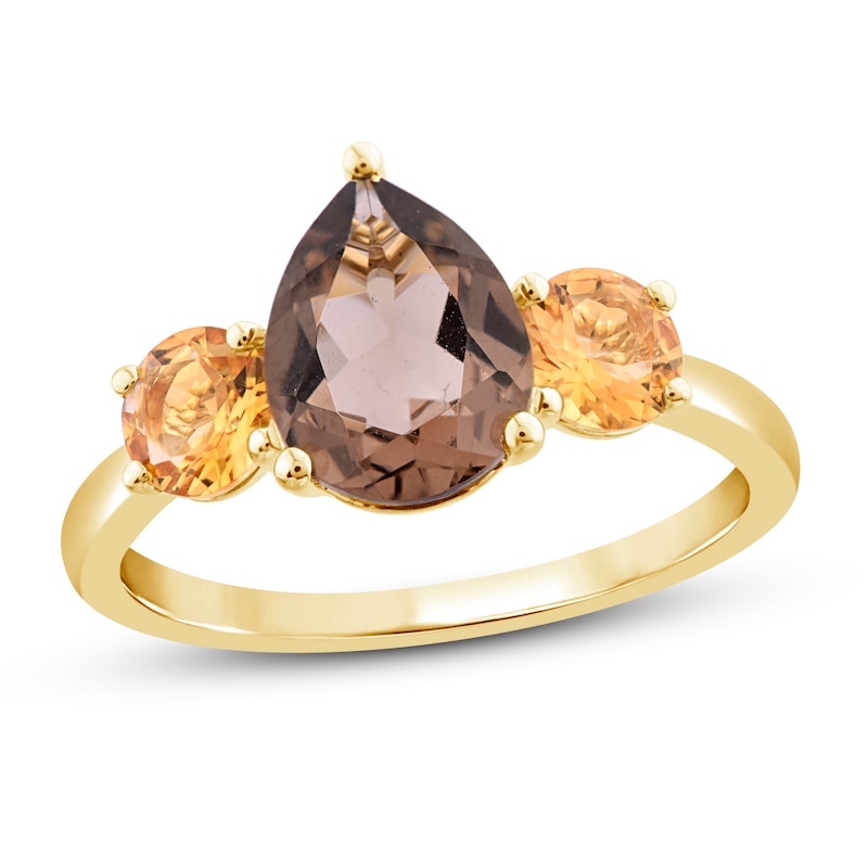 Natural Smoky Quartz & Citrine Ring 10K Yellow Gold