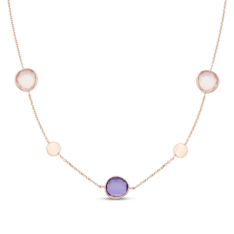 Natural Amethyst & Natural Quartz Necklace 10K Rose Gold