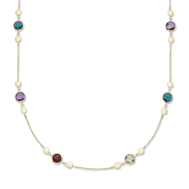 Natural Amethyst, Quartz, Garnet Necklace 10K Yellow Gold