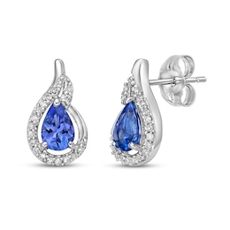 Natural Tanzanite Birthstone Earrings 1/10 ct tw Diamonds 14K White Gold