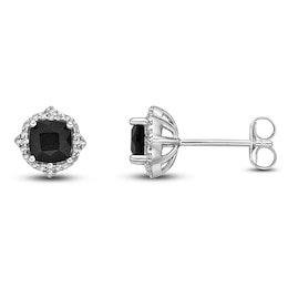 Natural Onyx & Natural White Topaz Stud Earrings Sterling Silver