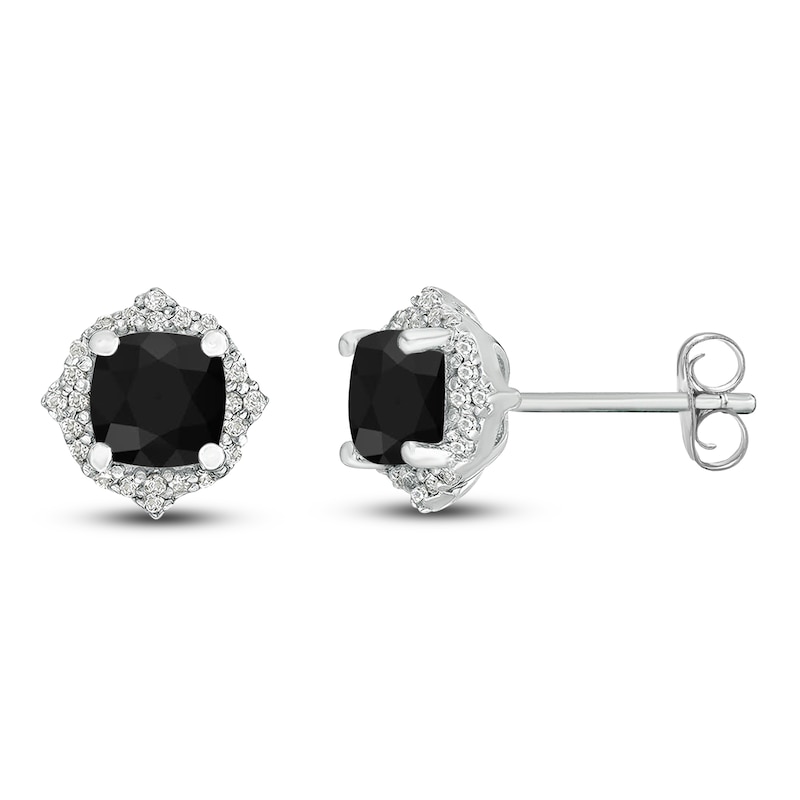 Natural Onyx & Natural White Topaz Stud Earrings Sterling Silver