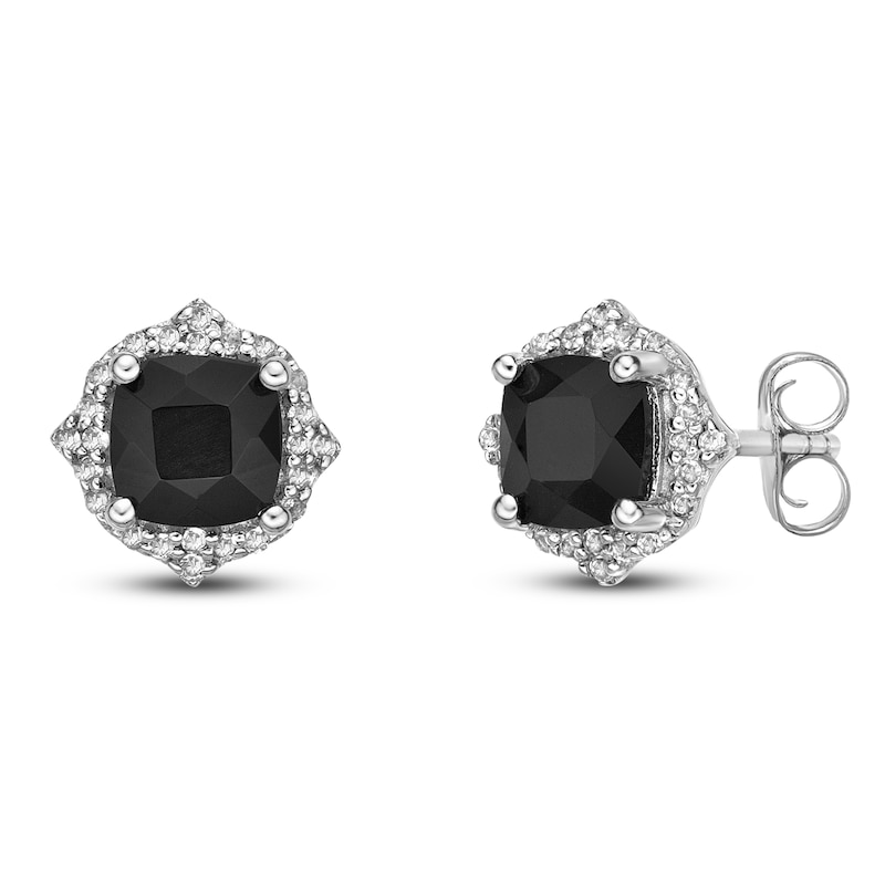 Main Image 3 of Natural Onyx & Natural White Topaz Stud Earrings Sterling Silver