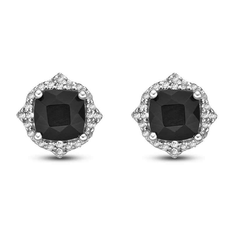 Main Image 4 of Natural Onyx & Natural White Topaz Stud Earrings Sterling Silver