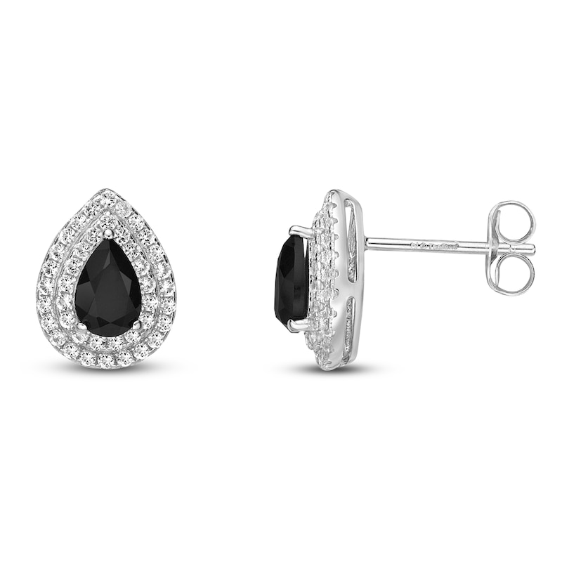 Main Image 1 of Natural Onyx & Natural White Topaz Drop Earrings Sterling Silver