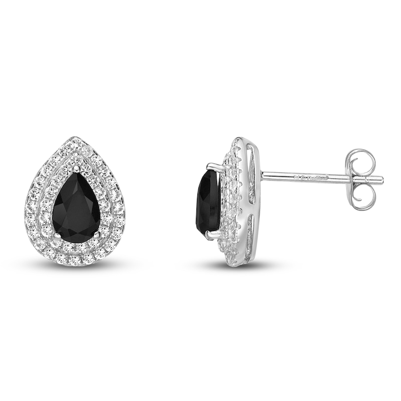 Main Image 2 of Natural Onyx & Natural White Topaz Drop Earrings Sterling Silver