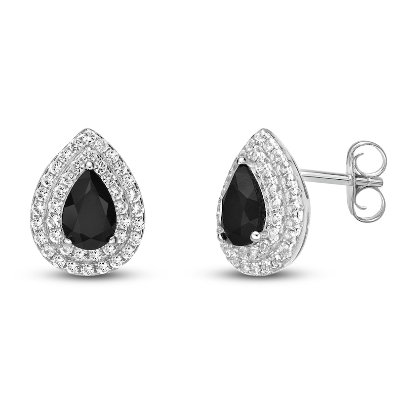 Main Image 3 of Natural Onyx & Natural White Topaz Drop Earrings Sterling Silver